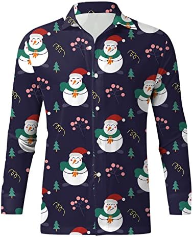 Camisas de Natal de Wocachi para homens Trendy colorido de Natal colorido de manga longa Camiseta casual Button Button Down