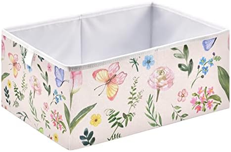 Xigua Butterfly Floral retângulo de armazenamento Bin grande caixa de armazenamento dobrável cesta de armazenamento para casa, escritório, livros, viveiros, brinquedos infantis, armário