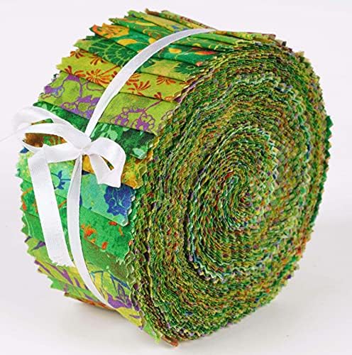 Soimoi 40pcs Batik Print Cotton Precet Fabrics para acolchoar tiras de artesanato 2.5x42inChes Jelly Roll - Verde