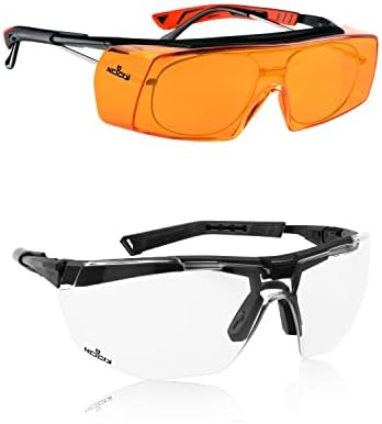 Luz de luz azul nocry bloqueando os óculos de segurança com lentes e copos de segurança resistentes a arranhões laranja