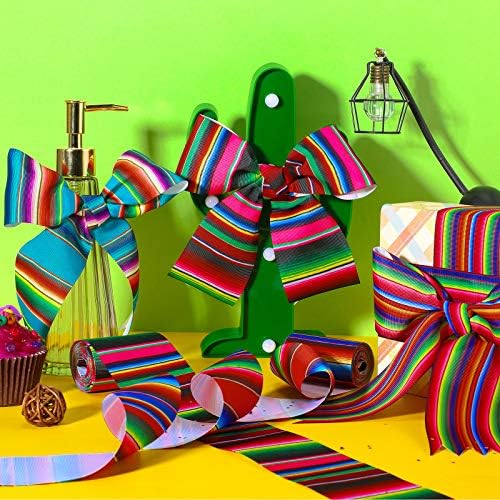 6 peças fiesta fita fita mexicana fita seape listras arco -íris ribbon ribbon mexicano tema colorida fita para artesanato de embrulho DIY, decoração de artesanato de outono, decoração de festa