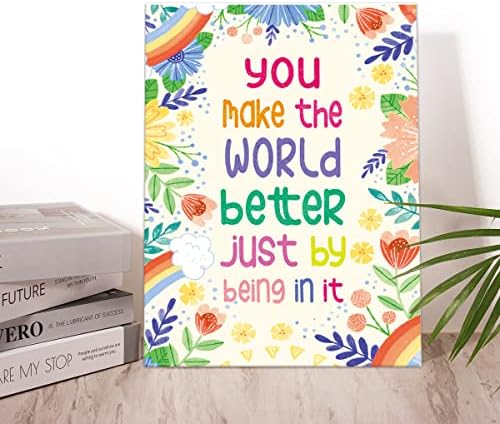Você faz o mundo melhor inspirar citações inspiradas impressões emolduradas arte de parede, flores coloridas lema