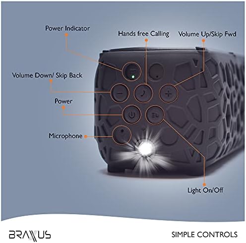 Braxus solar portátil Bluetooth alto -falante | Alto -falante à prova d'água IPX6 | Bluetooth Golf Cart Speakers | TWS