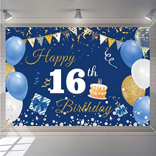 Decorações de aniversário de 16º aniversário Feliz Banner de 16º aniversário para meninos/meninas Feliz 16 anos de tecido Pôster