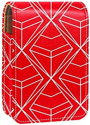 Caixa de batom com espelho vermelho branco diamante geométrico padrão lip brighsher portátil batom de batom portátil caixa de maquiagem de maquiagem Mini bolsa cosmética de couro segura 3 batom de batom
