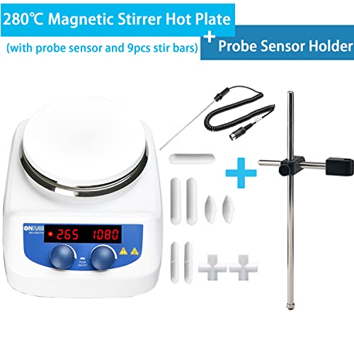 Onilab 280 ℃ 5 polegadas LED Digital Magnetic Hotplate Spirrador Com o suporte do sensor de sonda, Placa quente do agitador magnético com suporte de suporte
