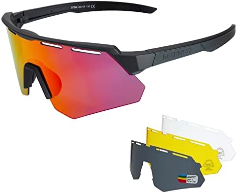 Rockbros polarizados de ciclismo com 4 lentes intercambiáveis ​​Óculos de sol de beisebol para homens femininos UV400 Óculos de sol esportivos