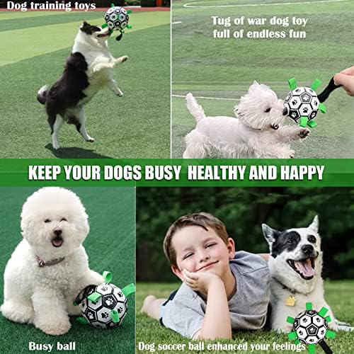 Toy de bola de futebol de cachorro com jingle sino por dentro, bolas interativas indestrutíveis para cachorrinhos de cães médios pequenos com alça, melhores presentes para cães para brinquedos de bola de cachorro de aniversário de aniversário de aniversário
