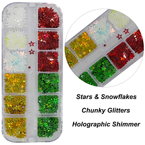 EternalClassic 2 Caixas Christmas Unhas Glitter lantejas Holográfico estrela Snowflake Flocos de glitter de Natal Sparkles resina