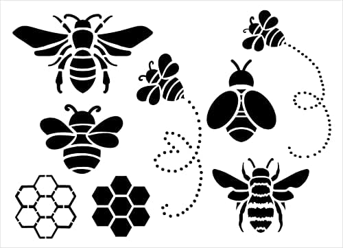 Bee enfeites estêncil por studior12 | Craft DIY Spring Home Decor | Pintar placar de madeira | Modelo Mylar reutilizável | Selecione o tamanho