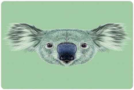 Lunarable Animal Pet Tapete Para comida e água, Koala tropical Urso Retrato Jungle Hipster Zoo Graphic Print, retângulo de borracha sem deslizamento para cães e gatos, hortelã e reseda verde