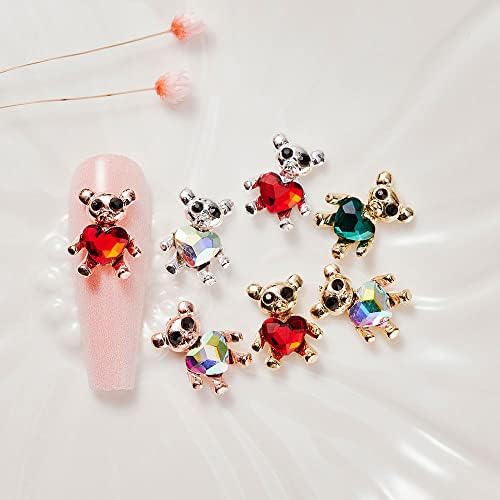 10pcs/lote de lote urso unhas de unhas 3d Charms 10 * 13mm Rhinestone Crystal Animal Metal Heart Manicure Design Acessórios de unhas -)