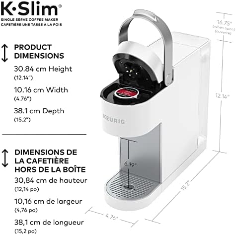 Keurig k-slim single sirt k-cup cafe cafether, com controles simples de botão e tecnologia multistristream, branco