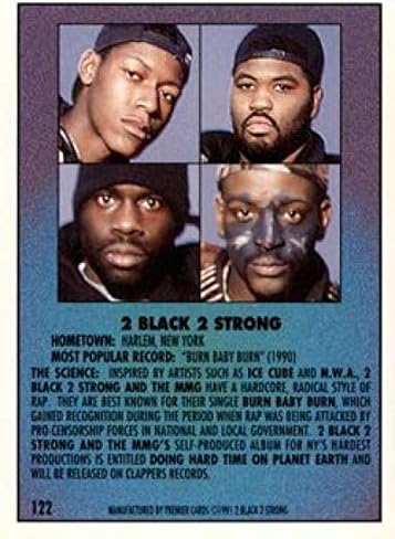 1991 Premier Rap Pack Nonsport #122 2 Black 2 Forte Cartão de Hip-Hop do tamanho de quadro padrão forte 2 Forte