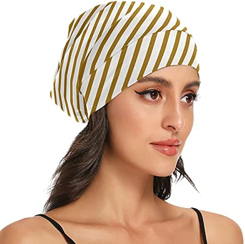 Skull Cap boné de tampa de trabalho chapéu de capacete para mulheres listradas geométricas marrom sono Bap chapéu de cabelo cabeceira