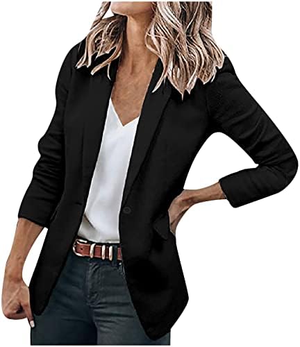 Blazer leve de manga longa feminina Blazer aberto Cardigan Jacket Office Office Collar Blazers Fall Tops