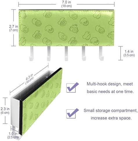Fundo verde desenho manual Frutas Organizador de rack de padrões com 5 ganchos parede banheiro da cozinha rack de