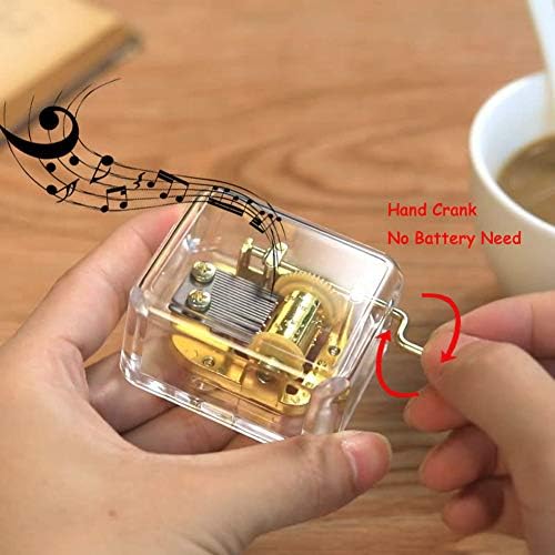 Pursuestar acrílico Clear Gold Hand Crank Caixa de música para mamãe/pai/filha/filho - Melhores presentes únicos para aniversário