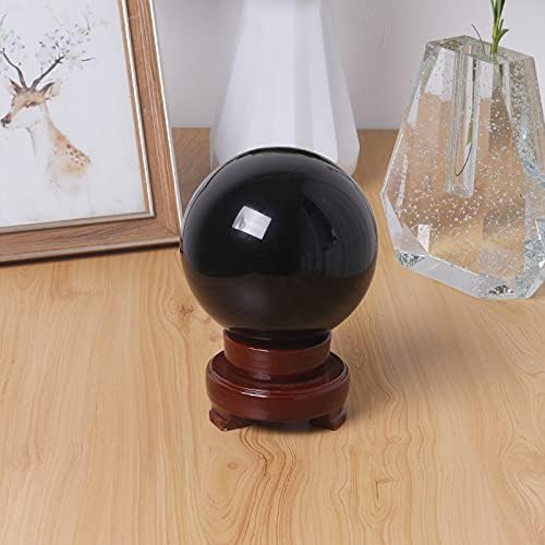 Longwin 120mm adivinhação Black Crystal Ball Obsidian Cristais Cristais Decorações de Casa Ornamentos de Meditação Com Stand de Madeira Gotando