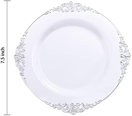 Hioasis 100pcs placas de plástico prateado e branco com pratos descartáveis ​​prateados e 7,5 polegadas de sobremesas
