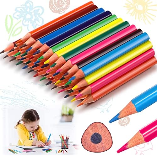 Nezyo 48 peças Lápis de cor curta para crianças Pré -afiadas Triângulo colorido Lápis triangular Lápis de madeira para crianças iniciantes