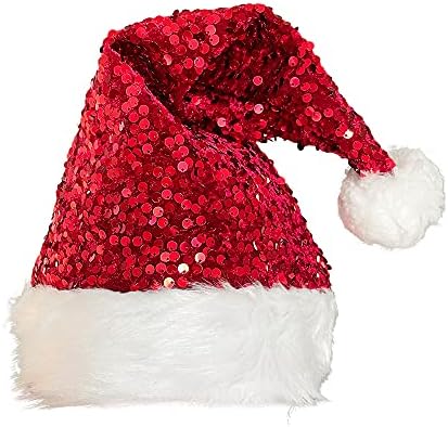 Gamusi Rose Gold Papai Noel Hat Shiny Lantejous Sra. Santa Clause Hats para o Christmas Tree Topper Ano Novo Festivo Festas Festas