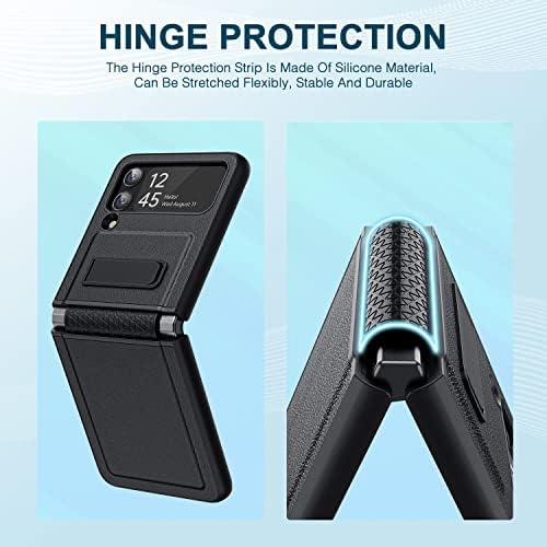 Bobom Galaxy Z Flip 4 Case, Samsung Z Flip 4 Caso 5G com Proteção de Hinge e Design de Kickstand, Capa de capa protetora de proteção contra a câmera para Z Flip 4, Black