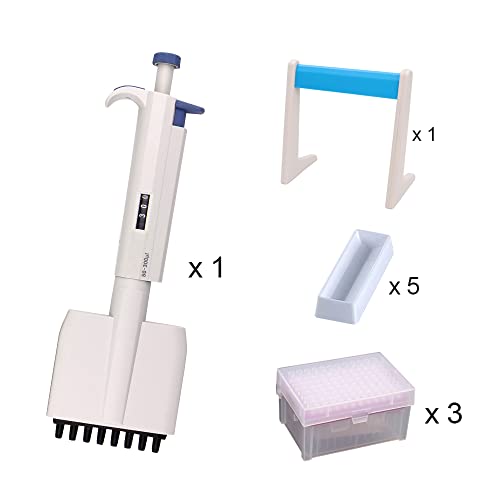 Kit de pipeta multicanal huwazine, pipetor ajustável de 8 canais 5-50ul*1 peça, ponta de pipeta estéril com filtro 100ul*288