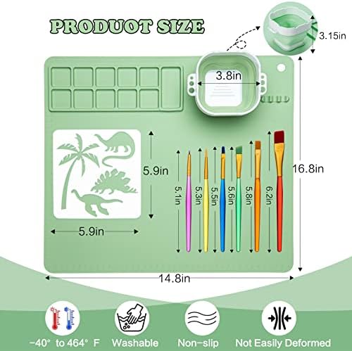 Tapete de pintura de silicone para artesanato, silicone artesanato 20x16in cocô de tapete de artesanato antiaderente com copo de tinta dobrável e suportes de caneta Crafting de folha de silicone para projetos de bricolage