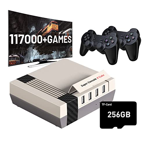 KINHANK 117000+ Console de jogos retrô, Super Console x Cube Mini Classic Video Games, Gaming Systems for TV, Plug and Play, compatível com PS1/PSP/DC/MAME, sistema duplo, saída 4K HD/AV
