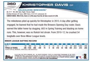 2013 Topps Baseball 360 Khristopher Davis Rookie Card