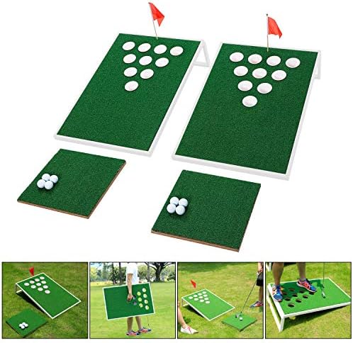 Ofit Golf Cornole Game Conjunto de jogos de pong combinado, quadros de jogos de quintal com lascas e bolas de golfe para porta traseira, presente ideal para família, jogador de golfe e amigos