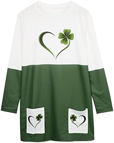 Mousya St Patrick Camisa do dia do dia Mulheres Clear Heart Tops de manga longa Plus Size Color Block Sweatshirt com bolsos