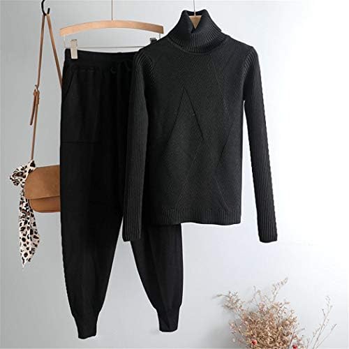 Camisinho de gola alta feminino Conjunto de 2 peças, top de malha chique e calças de calça de suéter Suits