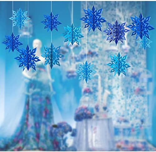 Decorações suspensas de floco de neve de inverno - 3d grande flocos de neve azul de papel pendurado guirlanda para o Natal do inverno