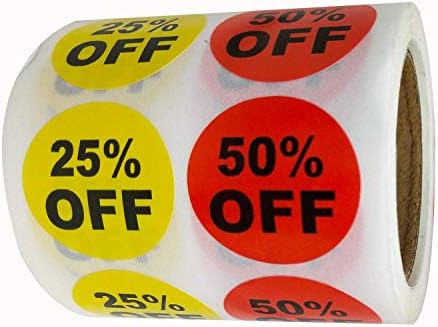 1 polegada 25% 50% por cento dos adesivos, etiquetas de preços para a loja de lojas de varejo Círculo de preços marcador de etiquetas Rolo de tag roll