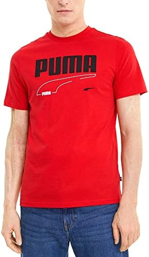 PUMA Mens Logo Crew pescoço de manga curta BT Tops casuais casuais - vermelho