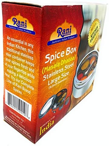 Rani Spice Box Aço inoxidável Armazenamento redondo transparente para especiarias 7 Compartimentos, com colher ~ embalada em uma caixa atraente, perfeita para presentes!