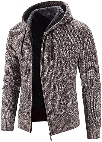 BEUU Mens pesado quente sherpa lã forrada jackets de capuz sólido zíppe -se de camisola de malha de malha grossa