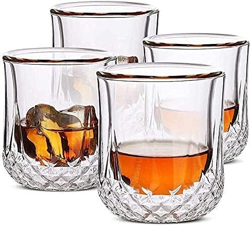 Óculos de uísque YJalbb, parede dupla, copos de coquetel, copos escocês, vidro antiquado, vidro de pedras, copos de cristal, copos de vodka, copos de bebida, presentes, conjunto de 4-Default