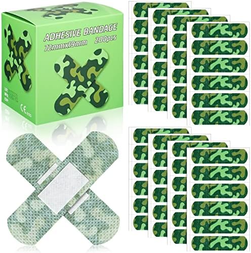 BBTO 200 peças Camuflage Bandagens Bandagens de tecido de camuflagem flexível Bandagens adesivas de tamanho pequeno Bandagem de camuflagem