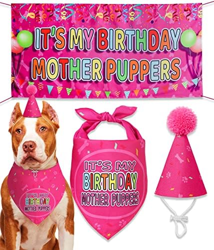 Estilo Odi Festas de aniversário de cachorro - Dog Birthday Girl Presente - Bandana de aniversário para cães para cães grandes e médios, cachorros, chapéu de festa para cães e faixa de aniversário fofa de cachorro, rosa