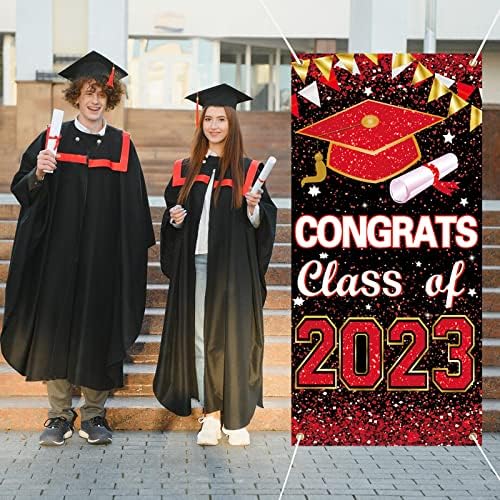 73 x 36 polegadas Parabéns Classe de pós -graduação de 2023 Sign Background Banner Porta Tampa, Decorações de festa de formatura 2023, Grande porta de graduação.