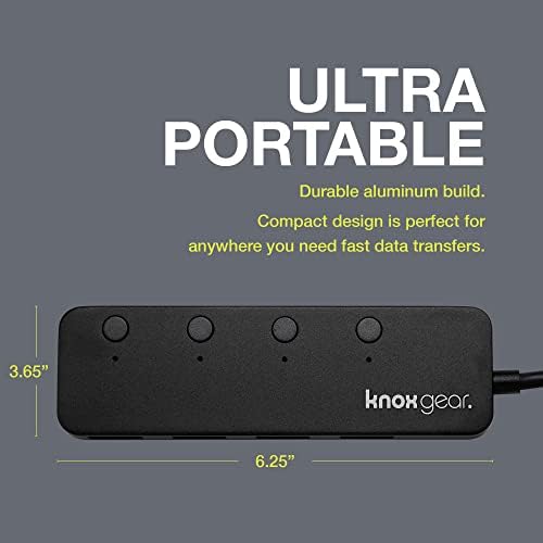 Knox Gear USB 3.0 Hub - 4 Porta USB Hub 3.0 - Hub USB alimentado para laptop Mac, PC, PS4, Xbox, TV - Múltiplos cubos USB 3 para desktop - Expander de porta Multi USB - Mini Mini Splitter USB Dock Multiport Multiport Dock