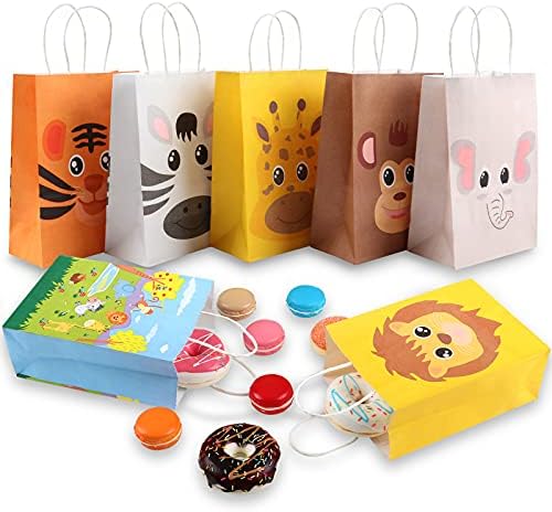 Yocharm 14 Pack Safari Party Favor Smags para Kids Animal Paper Sacors com Handles Goodie Candy Treat Bags Kraft Paper