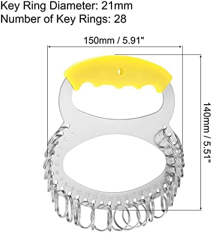 Patikil 28 Rings Organizador de chave de aço inoxidável, Gerenciamento de armazenamento de chaveiro de chaveiro portátil para apartamento em casa, amarelo