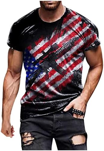 T-shirt de manga curta patriótica masculina Tops impressos da bandeira americana