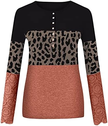 Jjhaevdy Button Tops magros para mulheres impressas com punhal de manga longa Henley camisetas tops camisetas de pulôver de túnicas