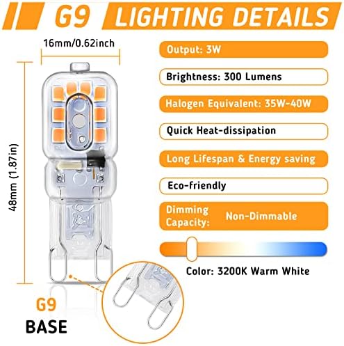 Lâmpada LED de LED G9, 35W 40W Halogen equivalente, branco quente 3200k, 300 lúmen, pequenas lâmpadas LED lâmpadas para lustre