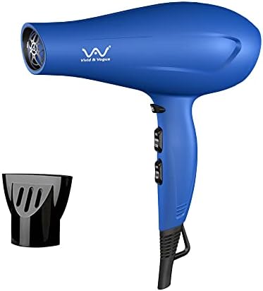 Secador de cabelo iônico negativo 1875W Cabelo de cerâmica Secador de cabelo DC Motor 2 velocidade e 3 configurações de calor com concentrador, azul
